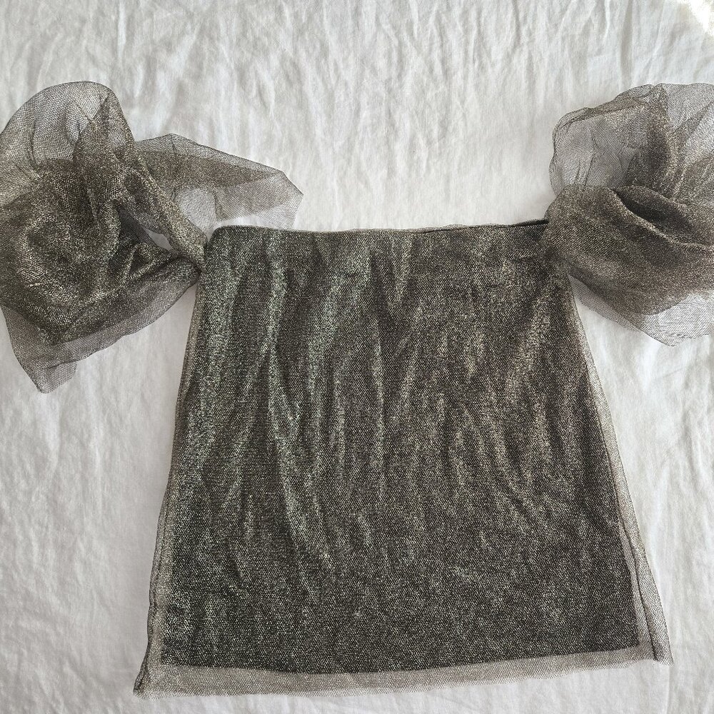 Gold Metallic Mesh Strapless Top